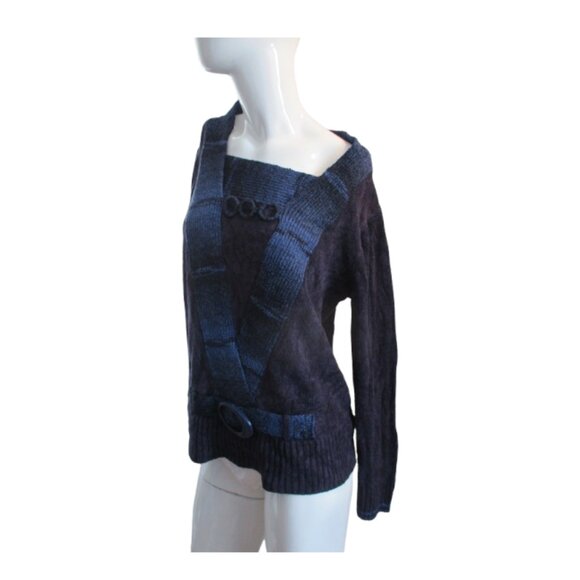 Moffi Unique Knit Sweater – Asymmetrical Neckline & Faux Belt Detail (Size L) - Picture 1 of 16